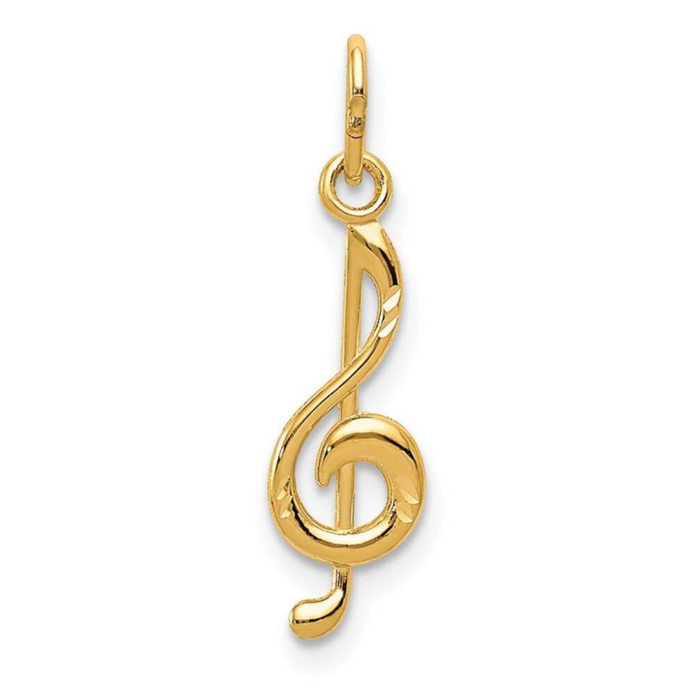 14k Yellow Gold Small Treble Clef Charm or Pendant, 5 x 21mm
